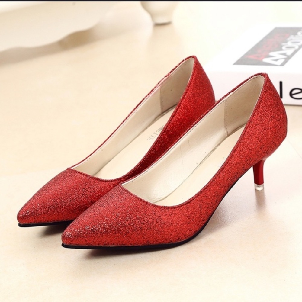 Sparkly Red Glitter Heels Pumps sz 39 / 8